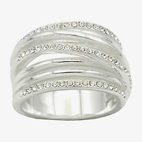 Sparkle Allure Wrap Faux Stacked Womens 7.5MM Crystal Pure Silver Over Brass Bypass  Band