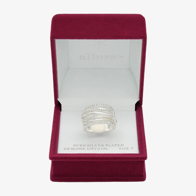 Sparkle Allure Wrap Faux Stacked Womens 7.5MM Crystal Pure Silver Over Brass Bypass Band