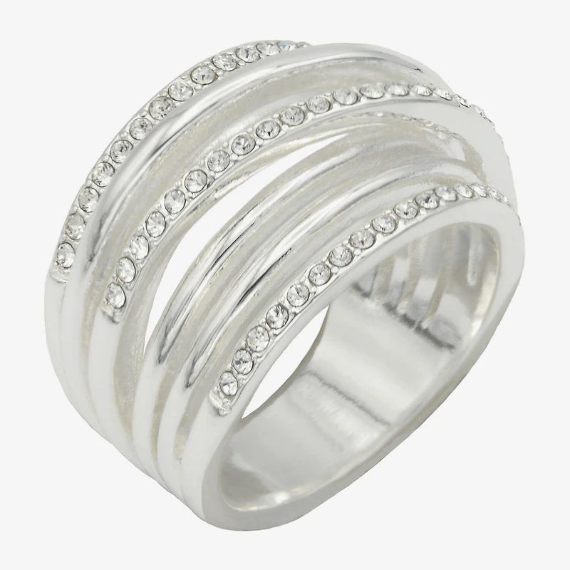 Sparkle Allure Wrap Faux Stacked Womens 7.5MM Crystal Pure Silver Over Brass Bypass Band