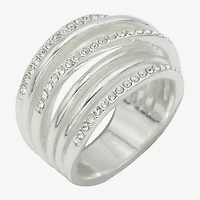 Sparkle Allure Wrap Faux Stacked Womens 7.5MM Crystal Pure Silver Over Brass Bypass  Band