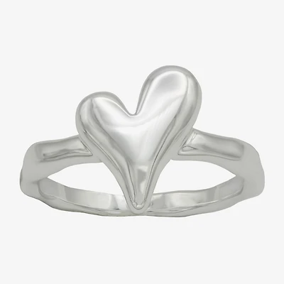 Sparkle Allure Polished Womens 2.5MM Pure Silver Over Brass Heart Delicate Band
