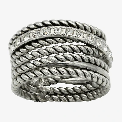 Sparkle Allure Antique Rope Faux Stacked Womens 10MM Crystal Pure Silver Over Brass Band