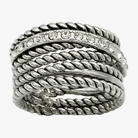 Sparkle Allure Antique Rope Faux Stacked Womens 10MM Crystal Pure Silver Over Brass Band