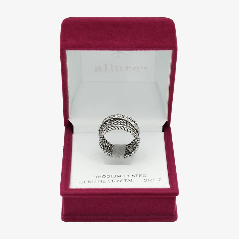 Sparkle Allure Antique Rope Faux Stacked Womens 10MM Crystal Pure Silver Over Brass Band
