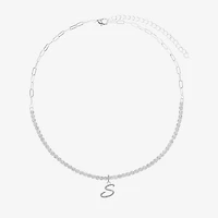 Sparkle Allure Initial Womens Cubic Zirconia Pure Silver Over Brass 16 Inch Tennis Necklace
