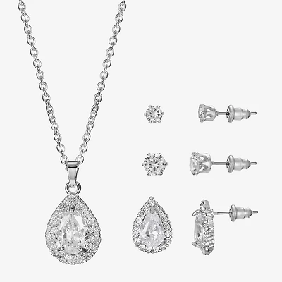 Sparkle Allure Light Up Box Womens Cubic Zirconia Pure Silver Over Brass 4-pc. Jewelry Set