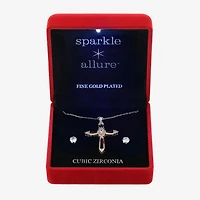 Sparkle Allure Light Up Box Womens Cubic Zirconia 14K Gold Over Brass Cross 2-pc. Jewelry Set