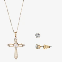 Sparkle Allure Light Up Box Womens Cubic Zirconia 14K Gold Over Brass Cross 2-pc. Jewelry Set