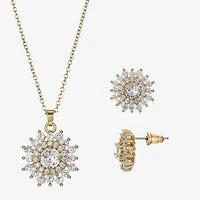 Sparkle Allure Light Up Box Womens Cubic Zirconia 14K Gold Over Brass Round Sunburst 2-pc. Jewelry Set