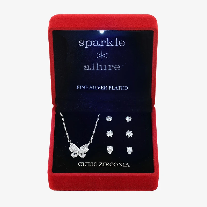 Sparkle Allure Light Up Box Womens Cubic Zirconia Pure Silver Over Brass Butterfly 4-pc. Jewelry Set