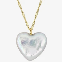 Womens White Cultured Freshwater Pearl 14K Gold Heart 17 Inch Pendant Necklace