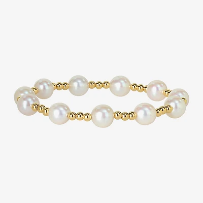 Womens White Cultured Freshwater Pearl 10K Gold Stretch Bracelet