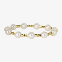 Womens White Cultured Freshwater Pearl 10K Gold Stretch Bracelet