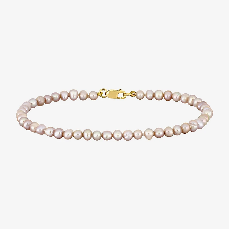 Womens White Cultured Freshwater Pearl 14K Gold Strand Bracelet