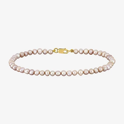 Womens White Cultured Freshwater Pearl 14K Gold Strand Bracelet