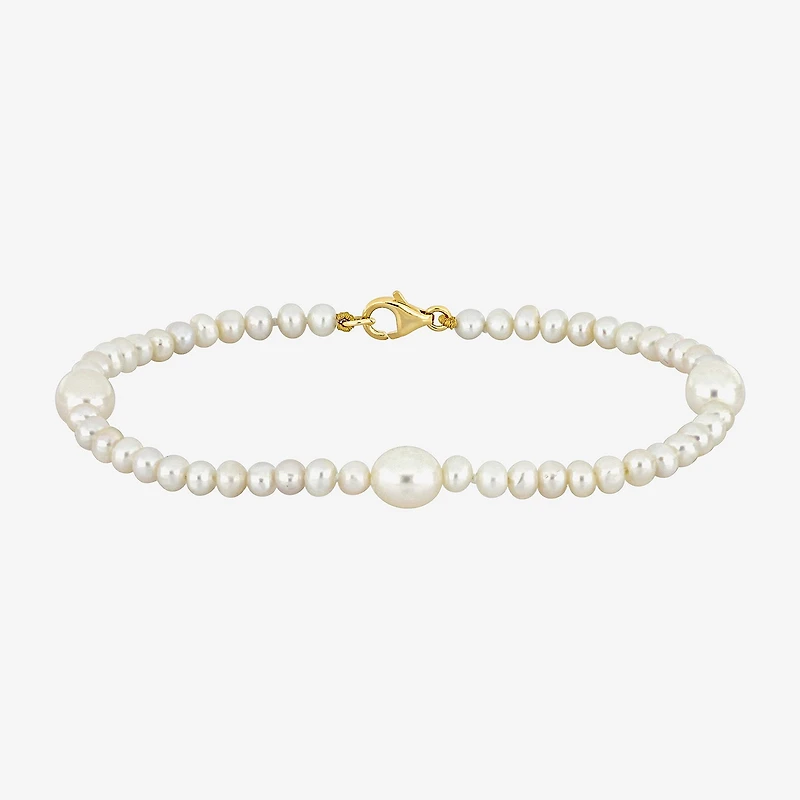 Womens White Cultured Freshwater Pearl 10K Gold Strand Bracelet