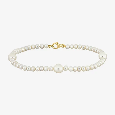 Womens White Cultured Freshwater Pearl 10K Gold Strand Bracelet