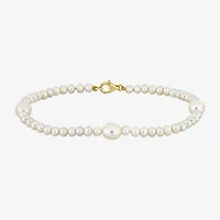 Womens White Cultured Freshwater Pearl 10K Gold Strand Bracelet
