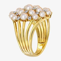 Womens 1/5 CT. 3.5MM White Cultured Freshwater Pearl 18K Gold Over Silver Cluster Cocktail Ring