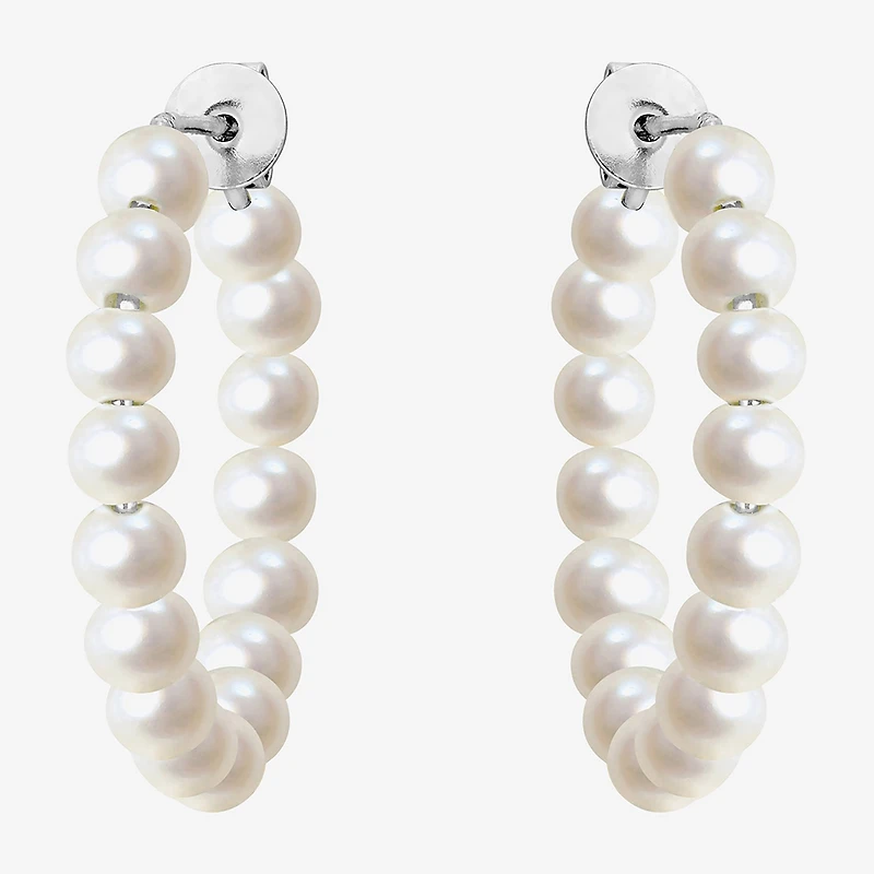 Womens White Cultured Freshwater Pearl Sterling Silver 26mm Hoop Earrings