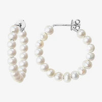 Womens White Cultured Freshwater Pearl Sterling Silver 26mm Hoop Earrings