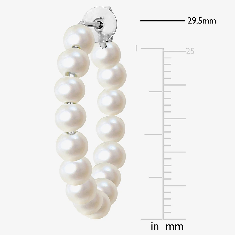 Womens White Cultured Freshwater Pearl Sterling Silver 26mm Hoop Earrings