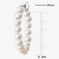 Womens White Cultured Freshwater Pearl Sterling Silver 26mm Hoop Earrings