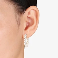 Womens White Cultured Freshwater Pearl Sterling Silver 26mm Hoop Earrings