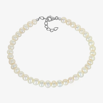 Womens White Cultured Freshwater Pearl Sterling Silver Strand Bracelet