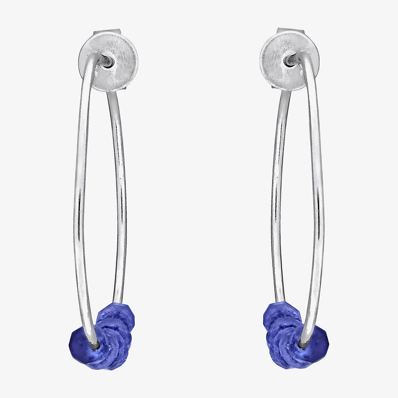 Womens Genuine Blue Sapphire Sterling Silver 26mm Hoop Earrings