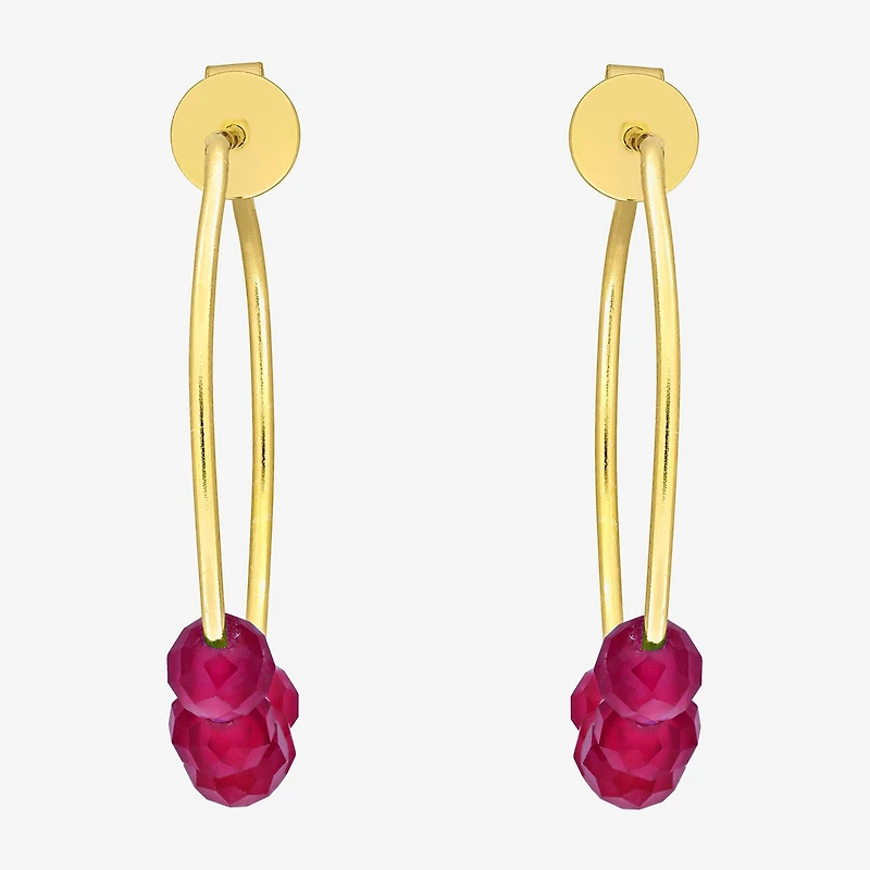 Womens Lab Created Red Ruby 18K Gold Over Silver 26mm Hoop Earrings