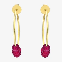 Womens Lab Created Red Ruby 18K Gold Over Silver 26mm Hoop Earrings