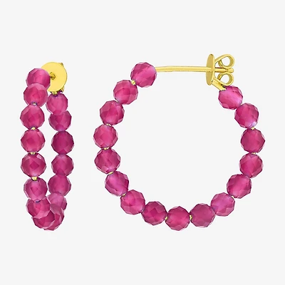 Womens Lab Created Red Ruby 18K Gold Over Silver 26mm Hoop Earrings