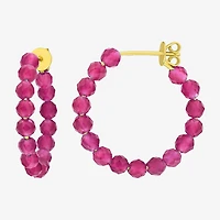 Womens Lab Created Red Ruby 18K Gold Over Silver 26mm Hoop Earrings