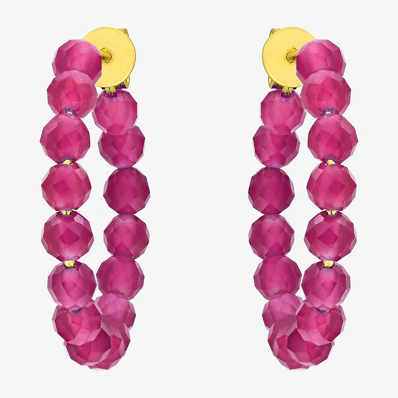 Womens Lab Created Red Ruby 18K Gold Over Silver 26mm Hoop Earrings