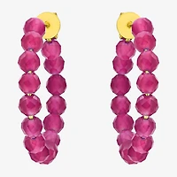 Womens Lab Created Red Ruby 18K Gold Over Silver 26mm Hoop Earrings