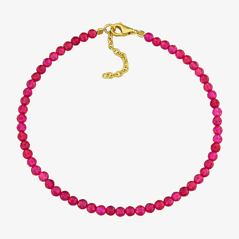 Womens Lab Created Red Ruby 18K Gold Over Silver Beaded Bracelet