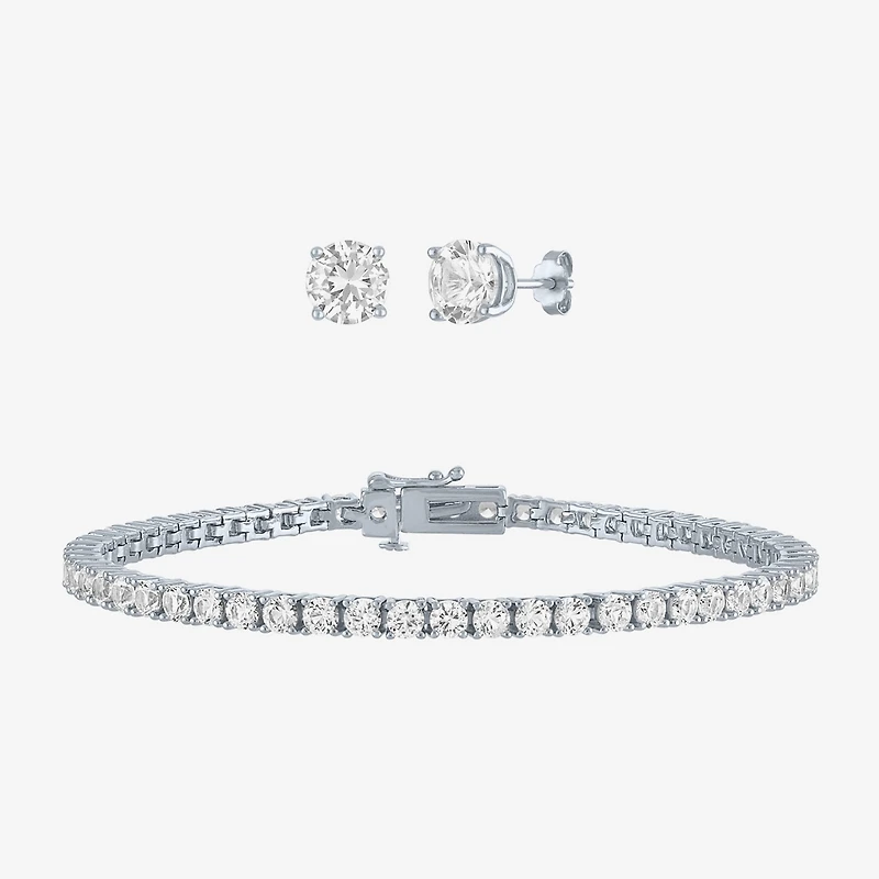 Womens Lab Created White Sapphire Sterling Silver Jewelry Set