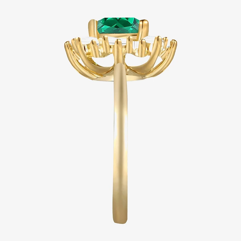 Womens Lab Created Green Emerald Sterling Silver Halo Cocktail Ring