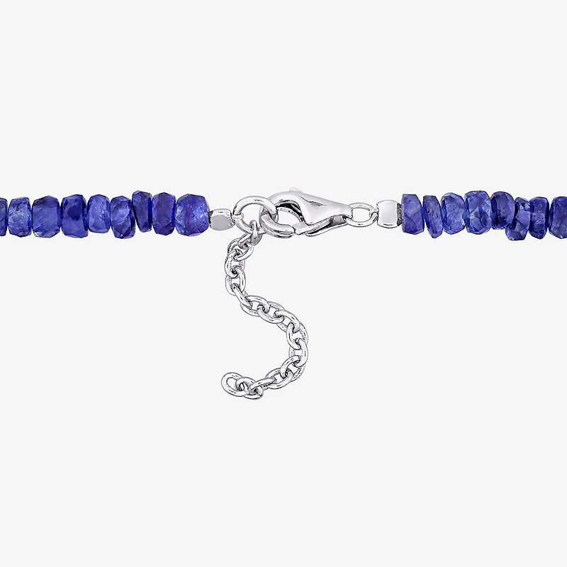 Womens Genuine Blue Sapphire Sterling Silver Beaded Bracelet
