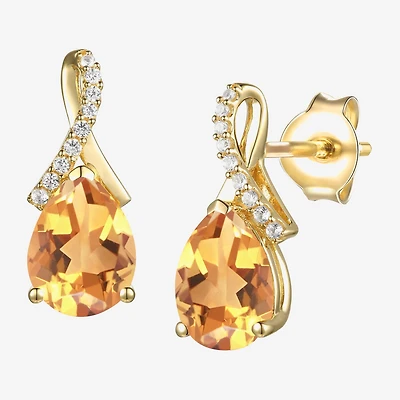 Womens Gemstone Sterling Silver or 14K Gold Over 14mm Pear Stud Earrings