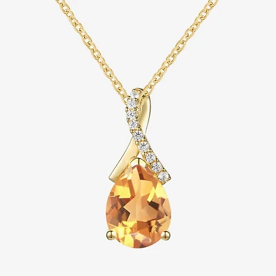 Womens Gemstone Sterling Silver or 14K Gold Over Pear Pendant Necklace