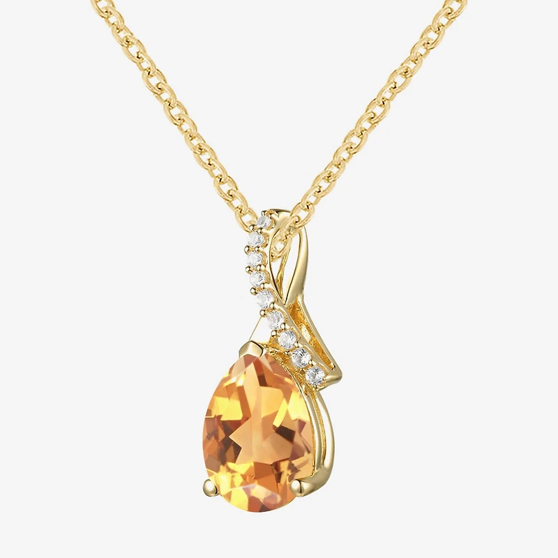 Womens Gemstone Sterling Silver or 14K Gold Over Pear Pendant Necklace