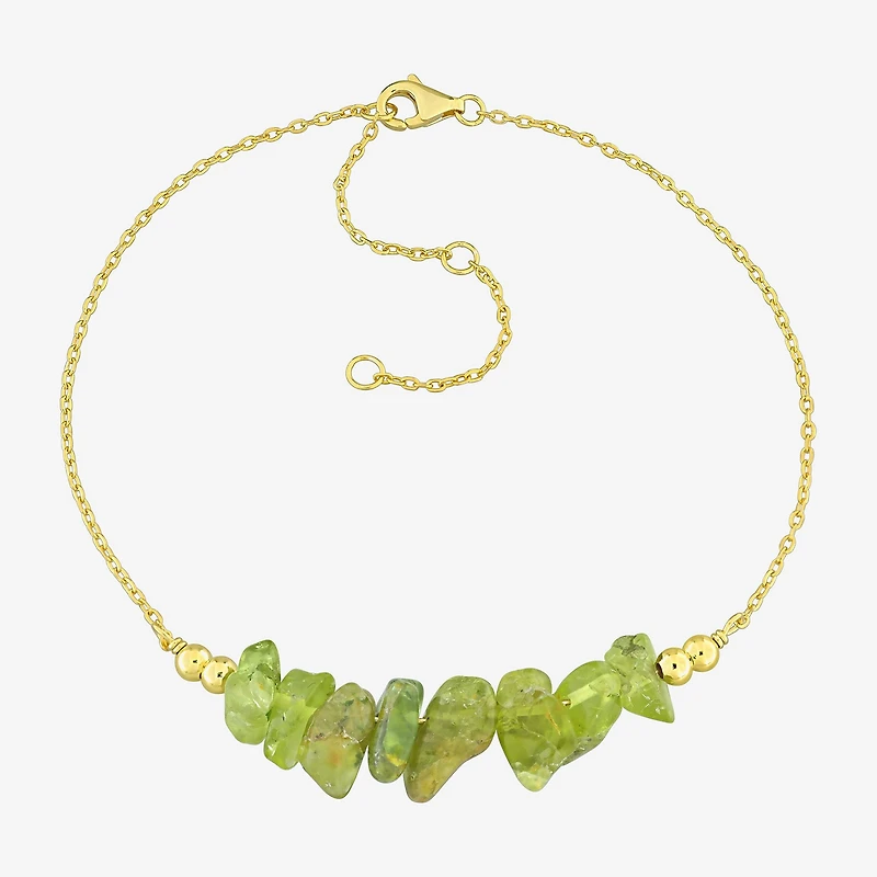 Womens Genuine Green Peridot 18K Gold Over Silver Beaded Bracelet