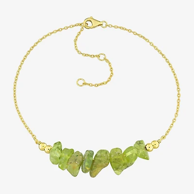 Womens Genuine Green Peridot 18K Gold Over Silver Beaded Bracelet