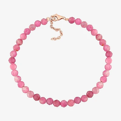 Womens Genuine Tourmaline 18K Rose Gold Over Silver Beaded Bracelet