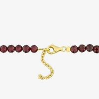 Womens Genuine Red Garnet 18K Gold Over Silver Beaded Bracelet