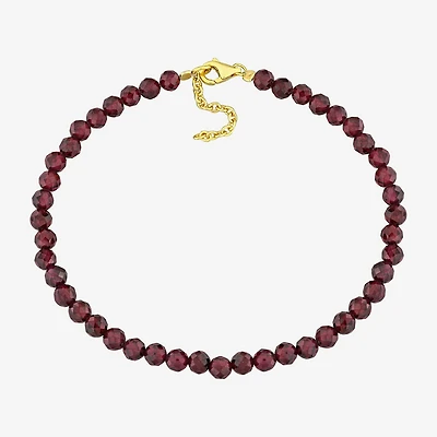 Womens Genuine Red Garnet 18K Gold Over Silver Beaded Bracelet