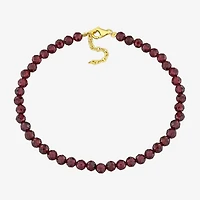 Womens Genuine Red Garnet 18K Gold Over Silver Beaded Bracelet