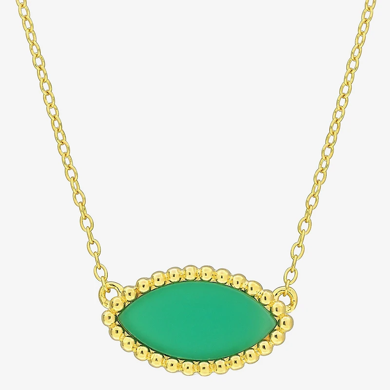 Womens Genuine Green Chalcedony 18K Gold Over Silver 17 Inch Pendant Necklace